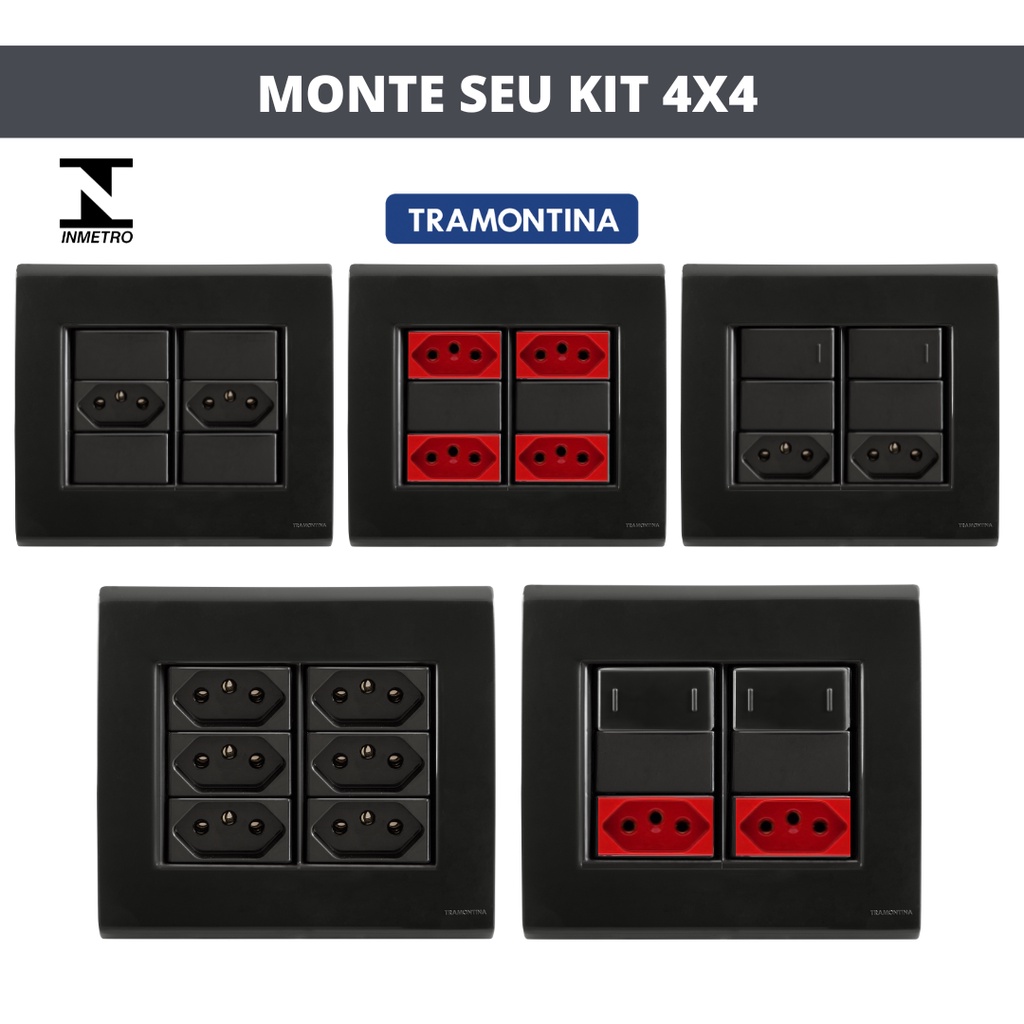 CONJUNTO TOMADAS, INTERRUPTORES E PLACAS 4X4 LIZ GRAFITE TRAMONTINA