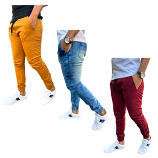 Kit 3 Calças Masculinas Jogger Sarja e Jeans com Laycra Varias Cores PREMIUM C/ NOTA FISCAL