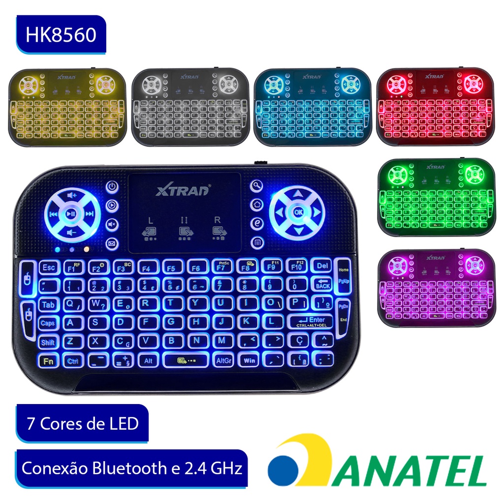 Mini Teclado Controle Bluetooth Sem Fio 2.4GHz Iluminado Para Smart Tv Tv Box Pc