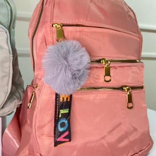 Mochila bolsa nas costas escolar com pom pom love zíper novidade feminina