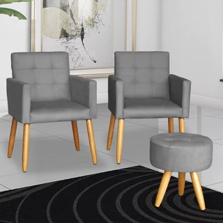 Kit com 2 Poltronas Decorativas com Puff para Sala de estar Recepção Quarto