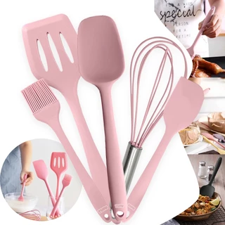 O Melhor Kit 5 Pecas Utensílios De Cozinha Completo Silicone Cabo Em Inox Espátula Pegador Fue Livre de BPA Atóxico Original em Oferta na Shopee