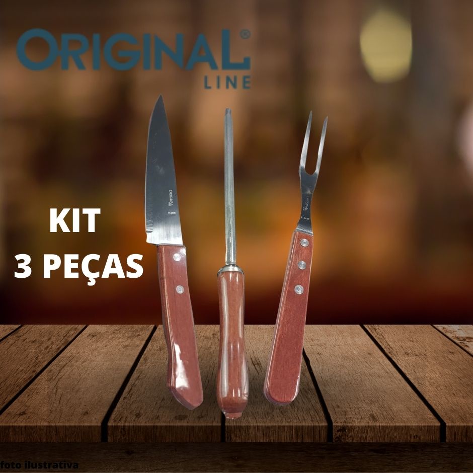 Kit Churrasco Garfo, Faca + Chaira Em Inox - Original Line