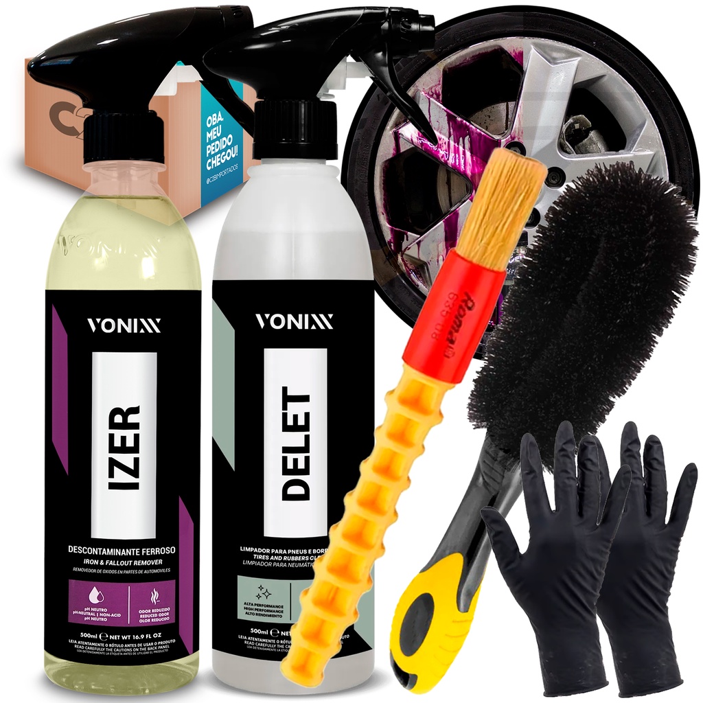 Kit Izer + Delet Vonixx 500ml Para limpeza de rodas descontaminação e renovação pneu