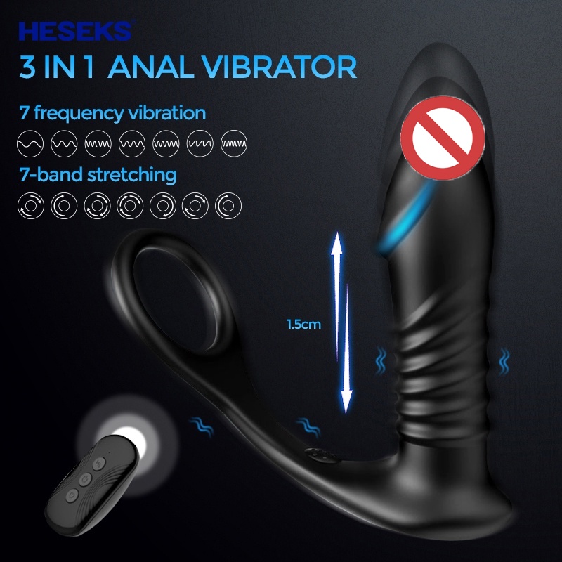 Homens Vibrador Anal Telescopico Anel Do Penis Mastigador Butt Plug