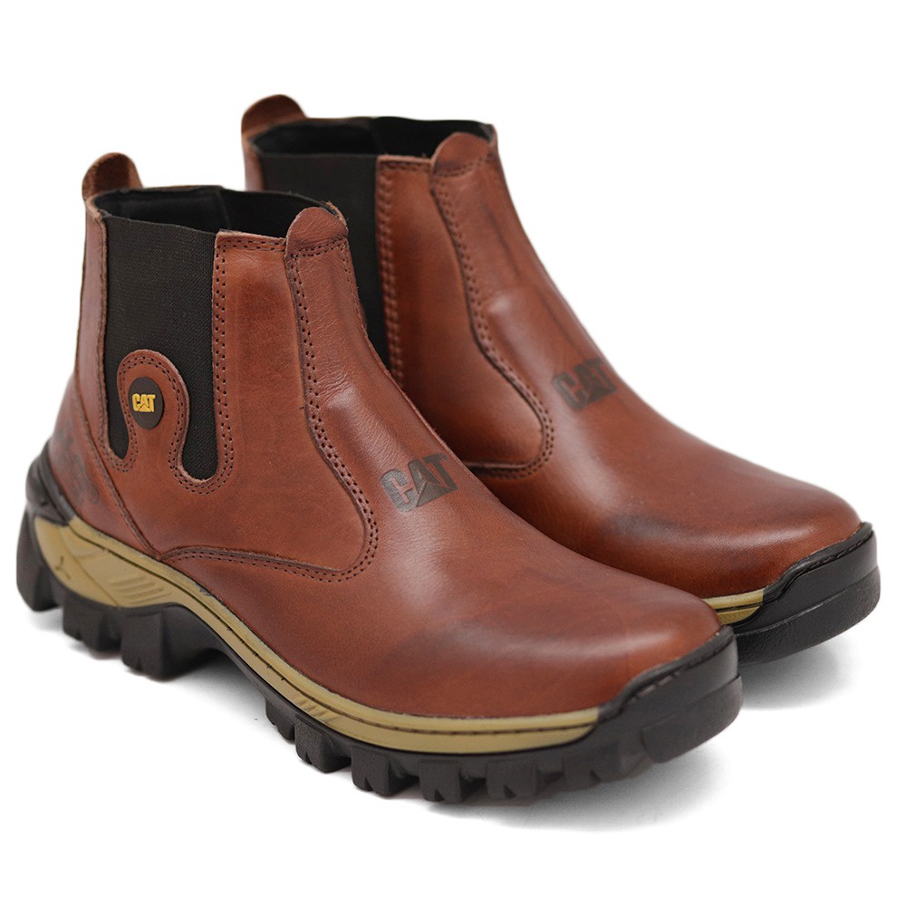 Bota Coturno Botina Masculina Caterpillar Bico PVC Palmilha em Gel Impermeável Lançamento Exclusivo Promoção Envio Imediato 100% Couro Legitimo