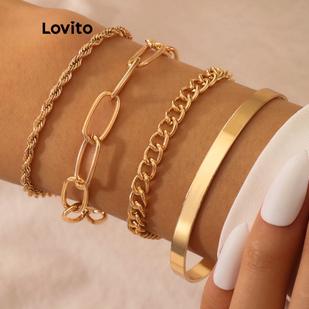 Lovito 5Pcs Casual Twist Chain Design Bracelets Para Mulheres L46AD015 (Ouro)