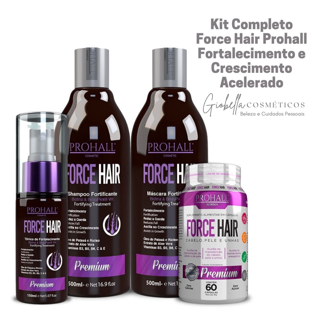 Kit Prohall Force Hair Fortalecimento e Crescimento Capilar + Vitamina ...
