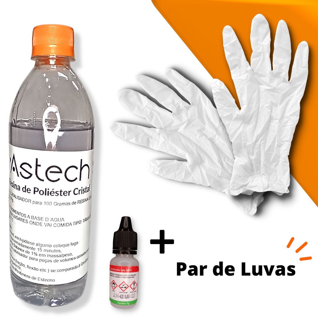 Resina Cristal Transparente para Artesanatos 500g + 1 Catalisador + Luva