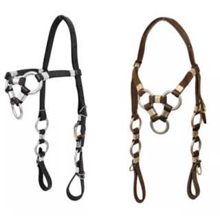 Combo Cabeçada De Couro Três Argolas Luxo Para Cavalos E Mulas