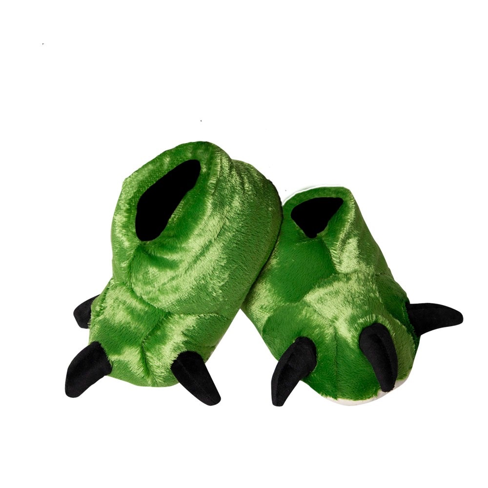 Pantufa Infantil de Pelúcla Monstro Verde Dinossauro Crianças Solado Antiderrapante