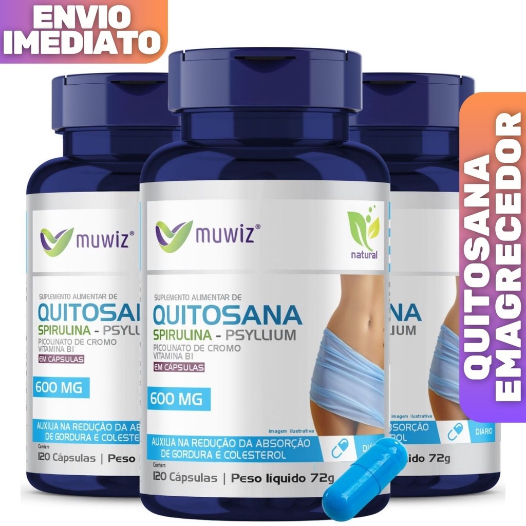 Kit 3 Quitosana Spirulina Psyllium Berinjela Cromo 600mg 120 Cápsulas Muwiz Shopee Brasil