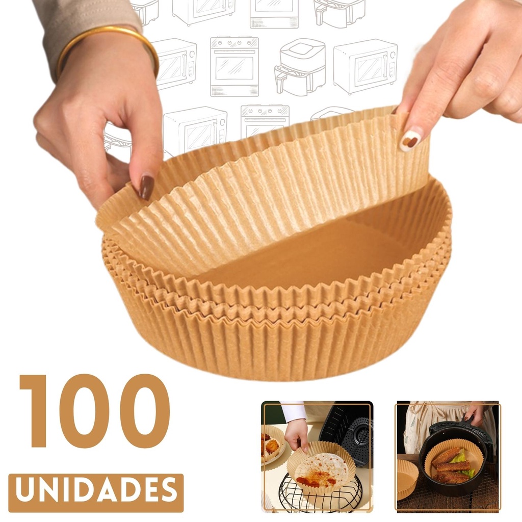 Forma Descartável Para Fritadeira Air Fryer Em Papel Antiaderente Redondo