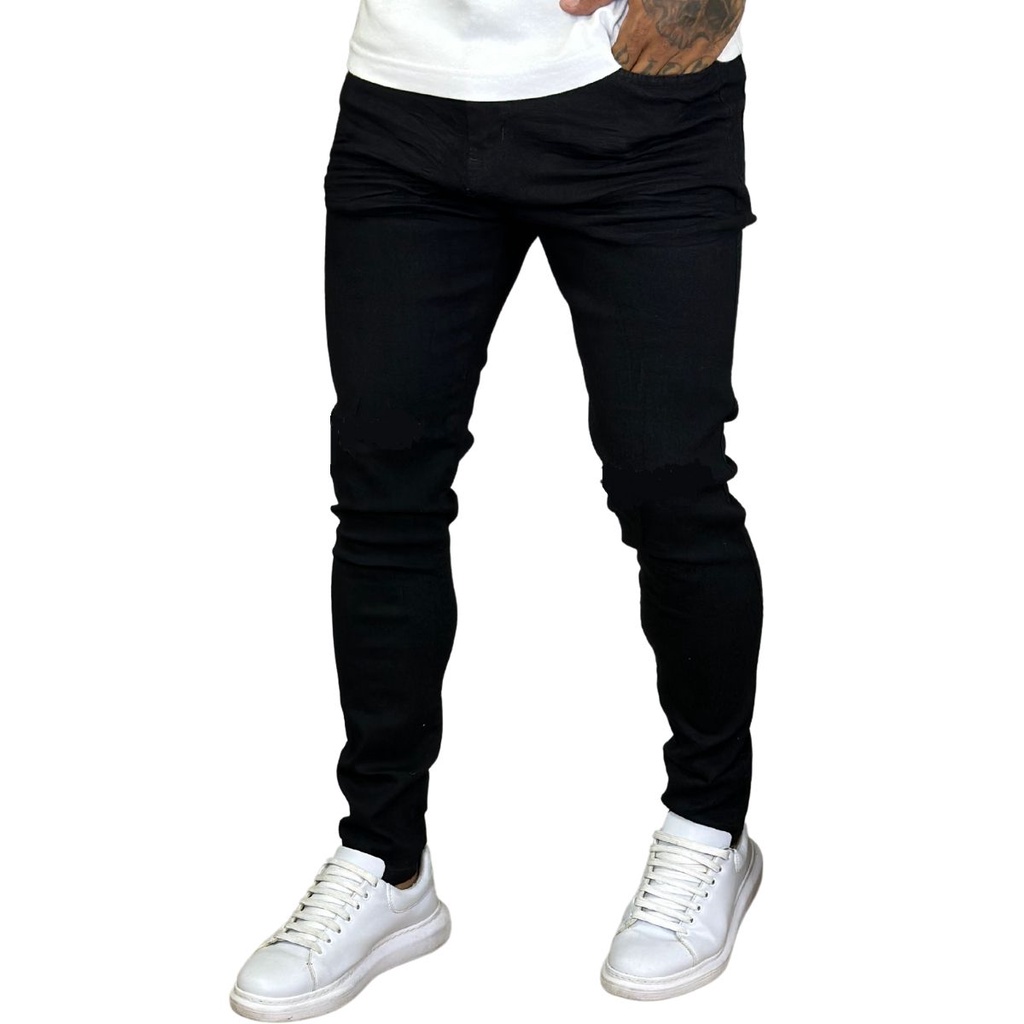 Calça Skinny Preta Masculina Jeans Com Elastano Lycra