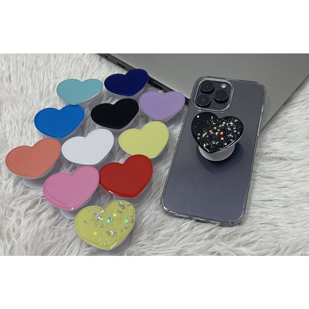 CORAÇÃO - Suporte para celular Pop Sockets Push Pop de Resina Epóxi e Silicone