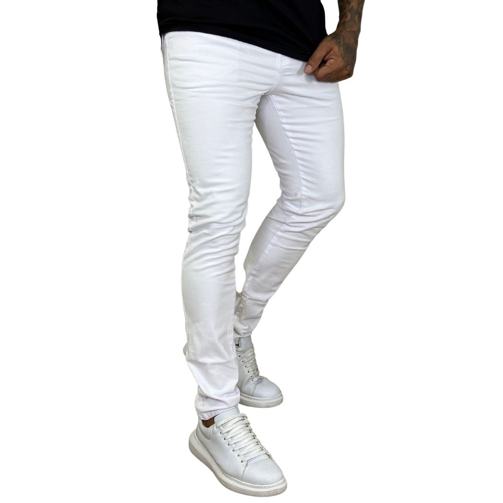 Calça Branca Masculina Skinny Jeans Com Elastano