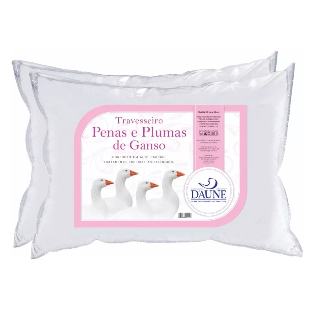 Kit 2 Travesseiro 95% Pena De Ganso 5% Pluma De Ganso Daune | Shopee Brasil