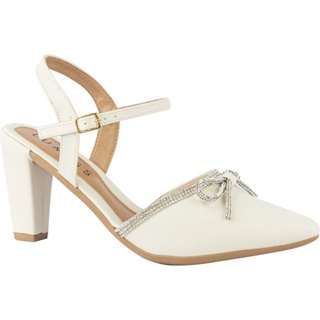 Sapato Feminino Scarpin Bico Fino Salto Alto Fino Laço em Strass Brilho Cristal Confortável Luxo Saltinho Macio