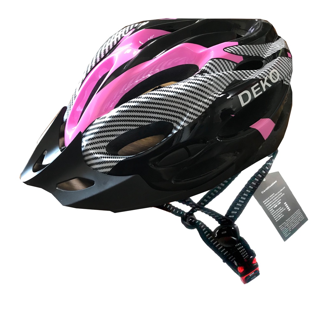 Capacete Ciclismo Com Sinalizador De Led Leve E Resistente Bicicleta Adulto Bike Rosa/Preto