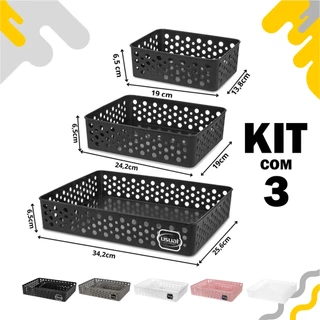 Kit Com 3 Cestos Organizadores Mesa Multiuso Usual P-M-G