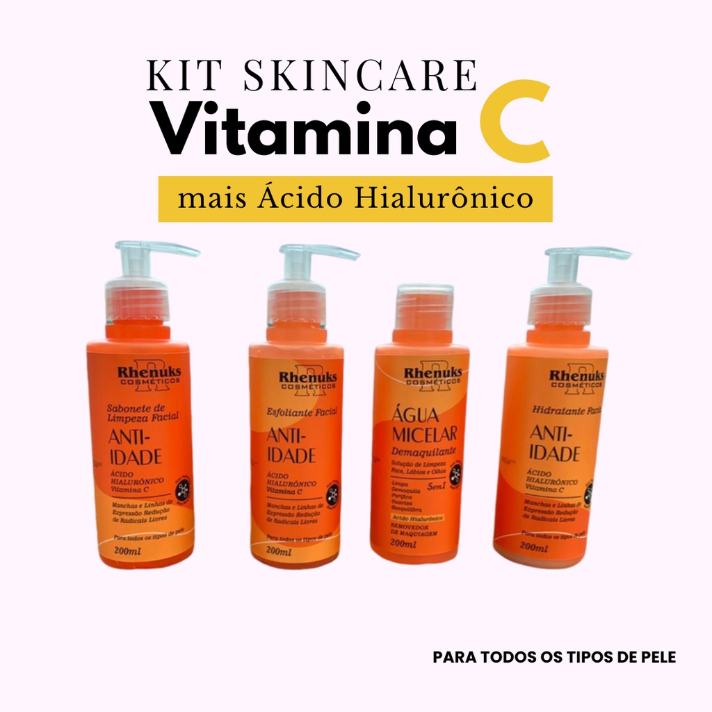 Kit SkinCare Anti idade Vitamina C + Hialurônico Anti idade Clareador ...