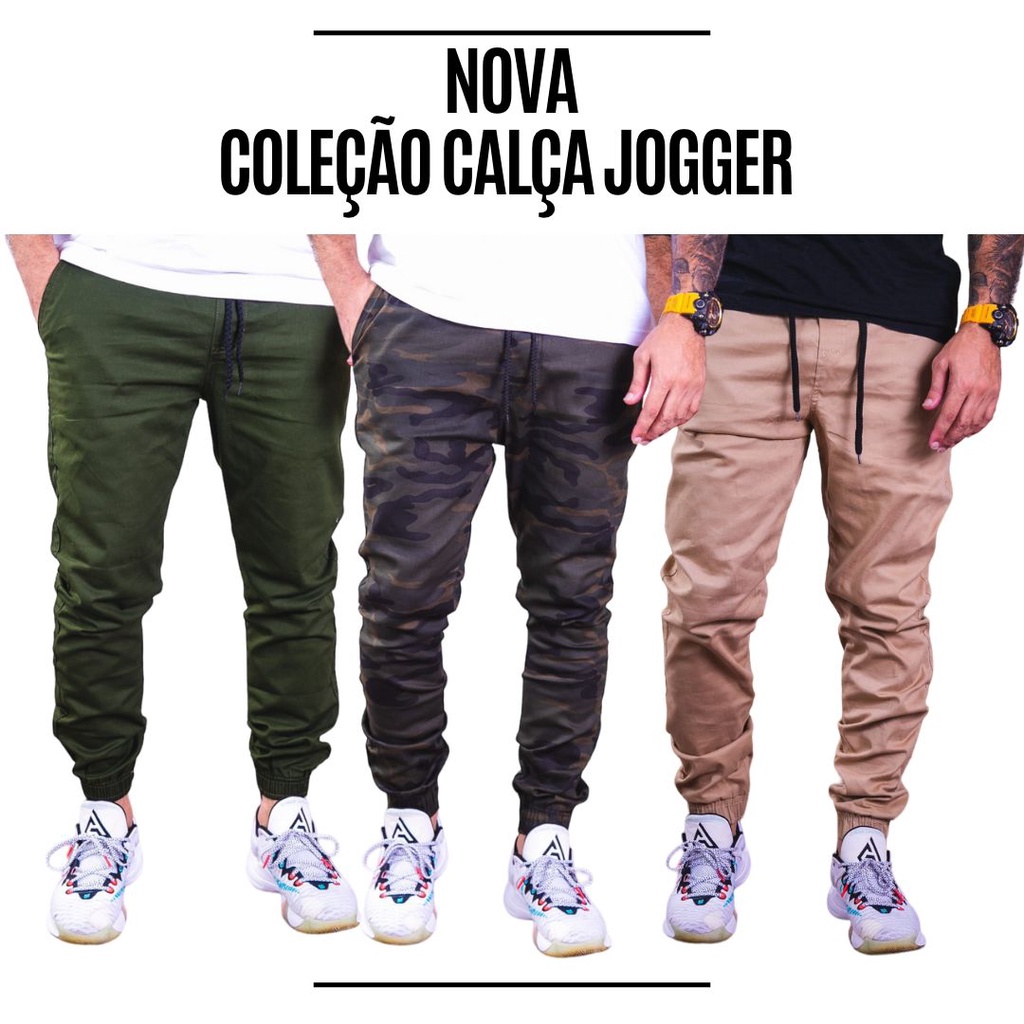 Calça Jogger Sarja e Camuflada Com LYCRA camuflada e Caqui com punho  elástico e Cordão 36 ao 50