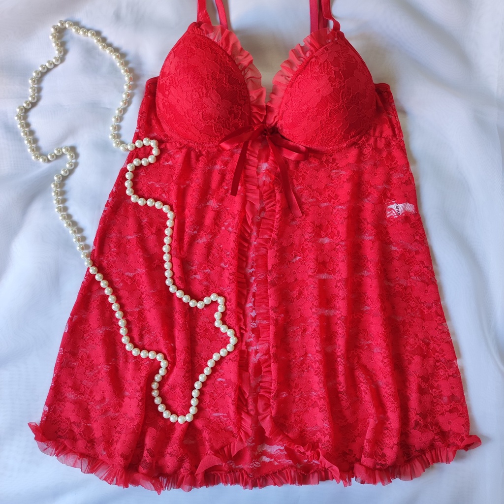 BABY DOLL VERMELHO DE RENDA (POSSUI BOJO)