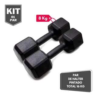 Par de Halter Sextavado Pintado 8 Kg