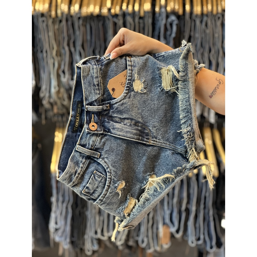 Short Jeans Curto Feminino Azul Claro Levanta Bumbum Com Barra Detalhada  Elastano Premium Tendência Verão
