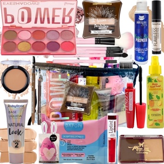 Kit de Maquiagem Completo Base Sombra Pó Compacto Corretivo Contorno Pincel