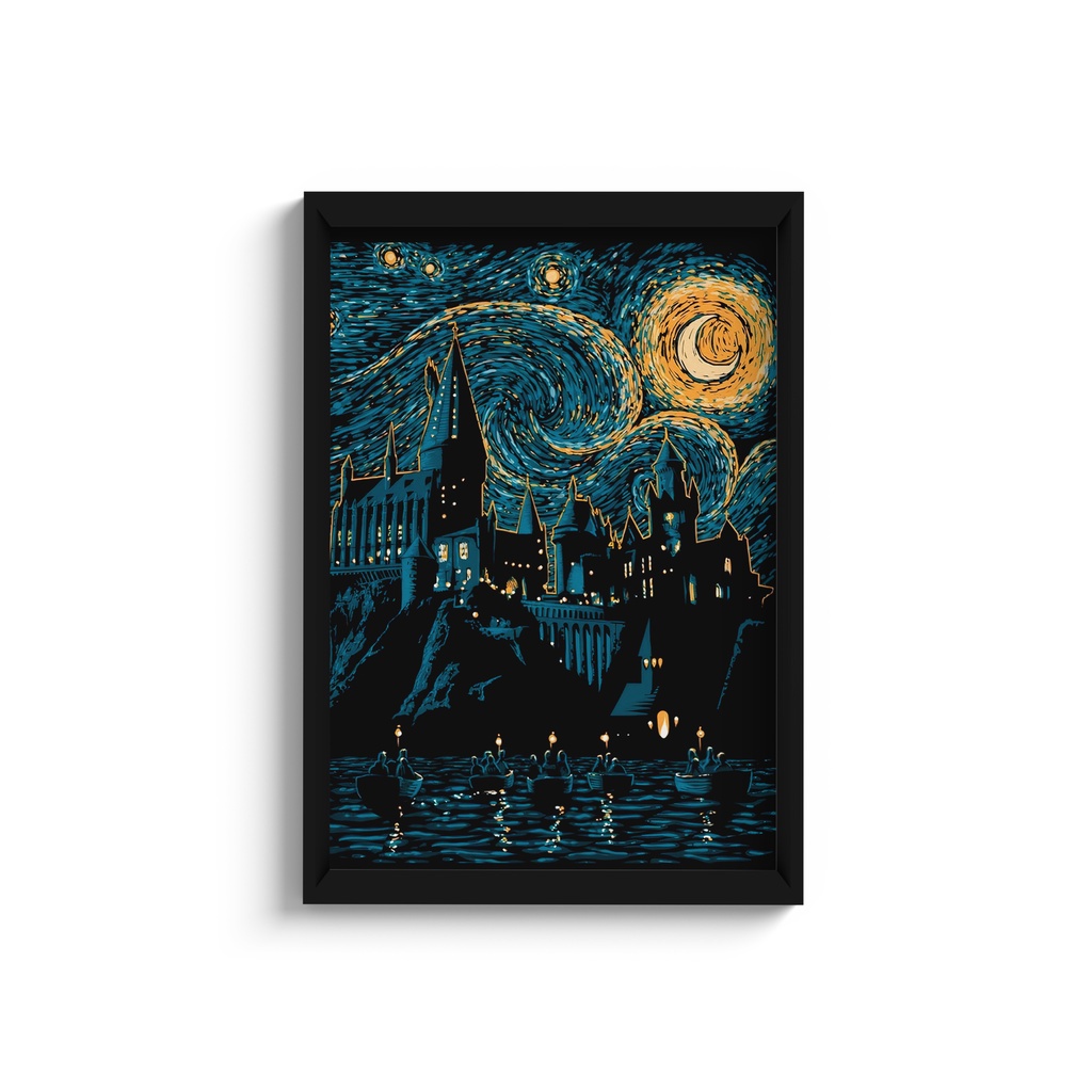 Quadro Harry Potter Hogwarts Noite Estrelada C/ Moldura e Vidro