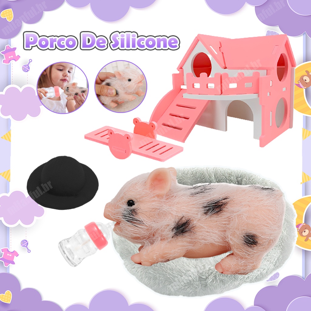 Boneca De Porco De Silicone De 4,7 Polegadas Mini Realista Com Acessórios  Para Crianças Presentes Piglet Porquinho de Silicone Com Acessórios |  Shopee Brasil