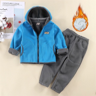 2-12 Anos Kids Sportsuit Winter Thicken Warm Boys Clothing Sets Fashion Girls Hooded Fleece 2Pcs Adolescentes Roupas Sólidas Outerwear Calças