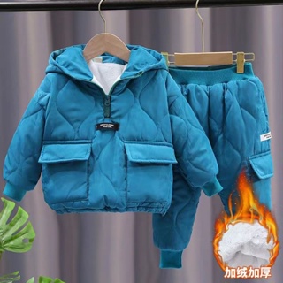 Garotos Conjuntos Quentes E Grossos Mais Roupas De Algodão Veludo + Calças 2Pcs 2023 Fato De Inverno Big Kids Sports Tracksuit 2-12 Anos