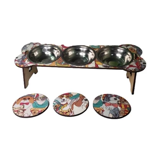 Comedouro Elevado Triplo Pet Cachorro Gato Inox ou PLastico