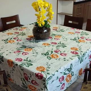 Toalha de Mesa Quadrada em Tecido Linhão Estampado 1,80m X 1,80m Sala/Jantar - Tulipas