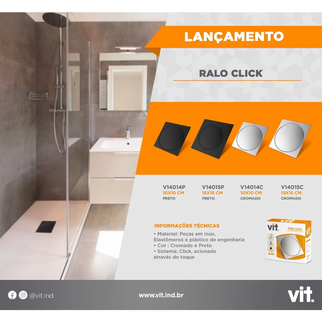 Ralo quadrado 10cm com detalhes de vedação
