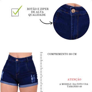 Short Jeans Feminino Cintura Alta Hot Pants Azul Escuro Shorts Levanta Bumbum Meia Coxa Feminina