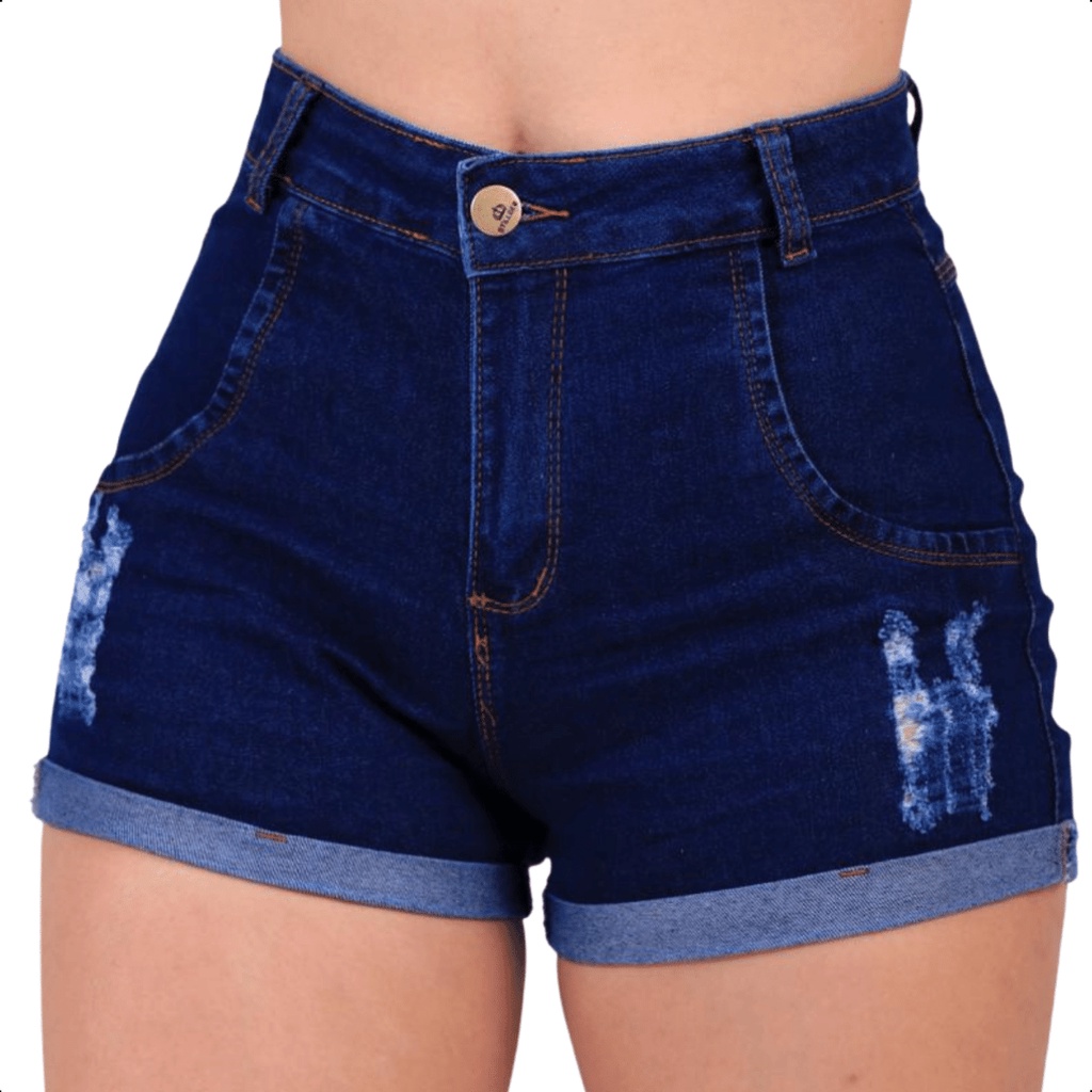 Short Jeans Feminino Com Lycra Cintura Alta