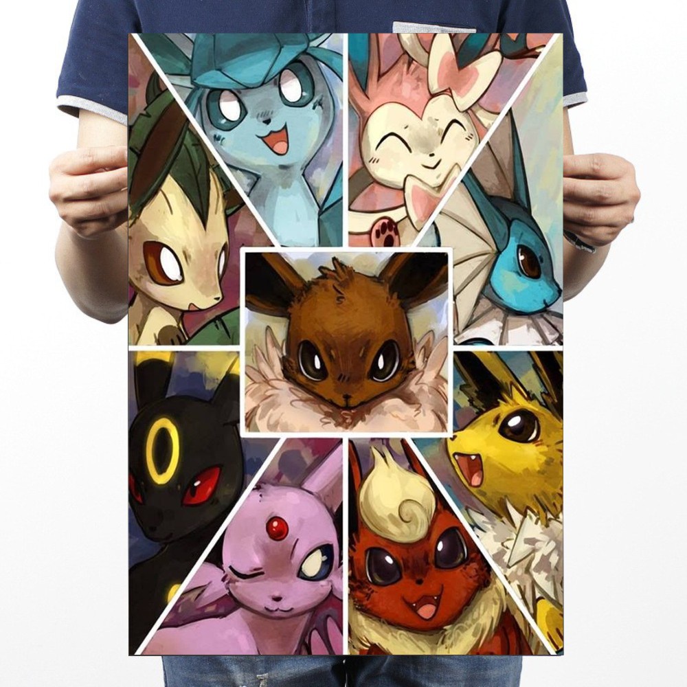 Quadro decorativo com moldura e vidro anime Pokémon Eevee Vaporeon