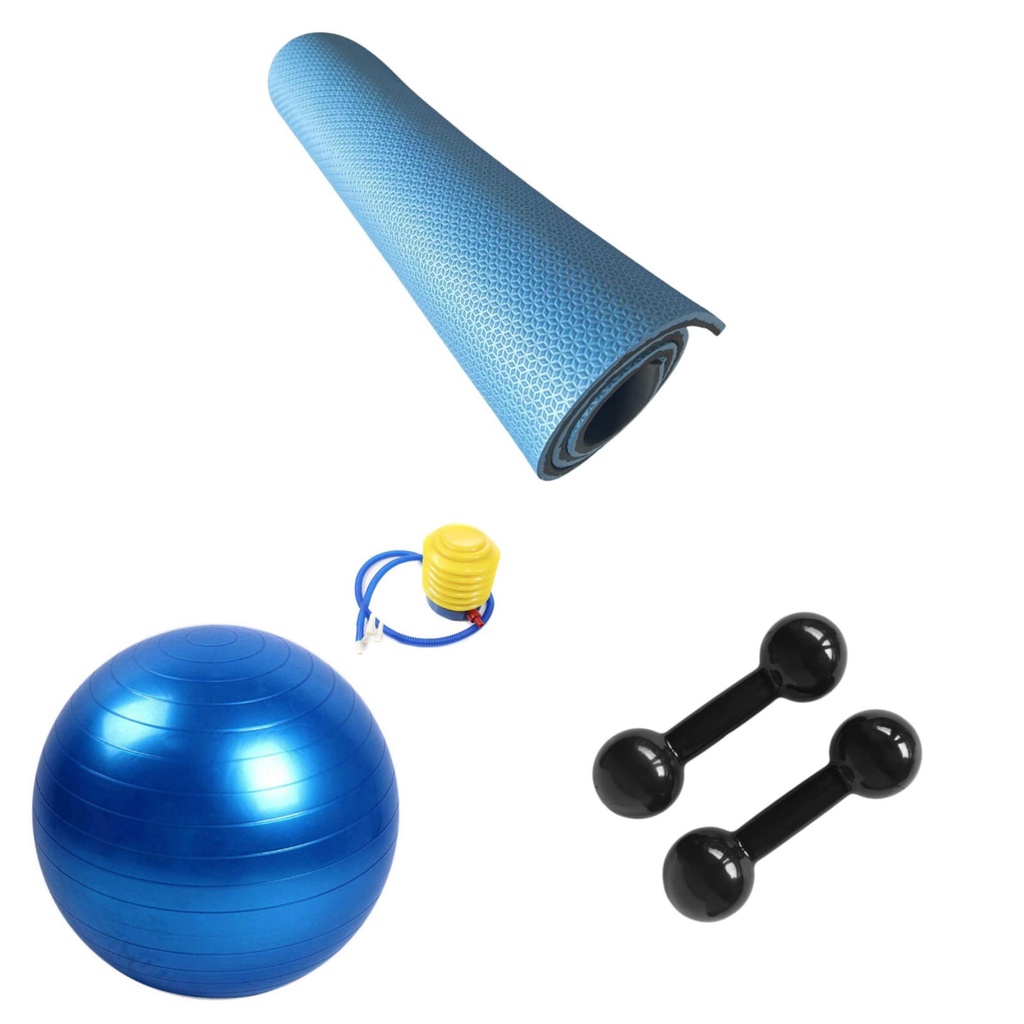 Kit Para Treino Bola de Pilates de 65cm + Par de Halter