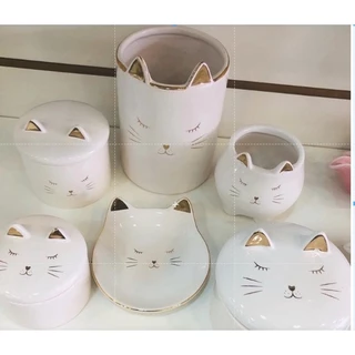 prato de porta jóias porta lápis enfrentar de decoração vaso de gatinha