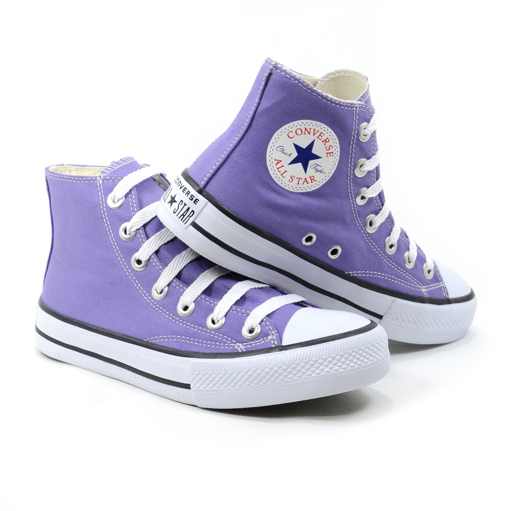 ALL STAR BRANCO CANO ALTO FLORES DE MEIO ROSA E ROXO