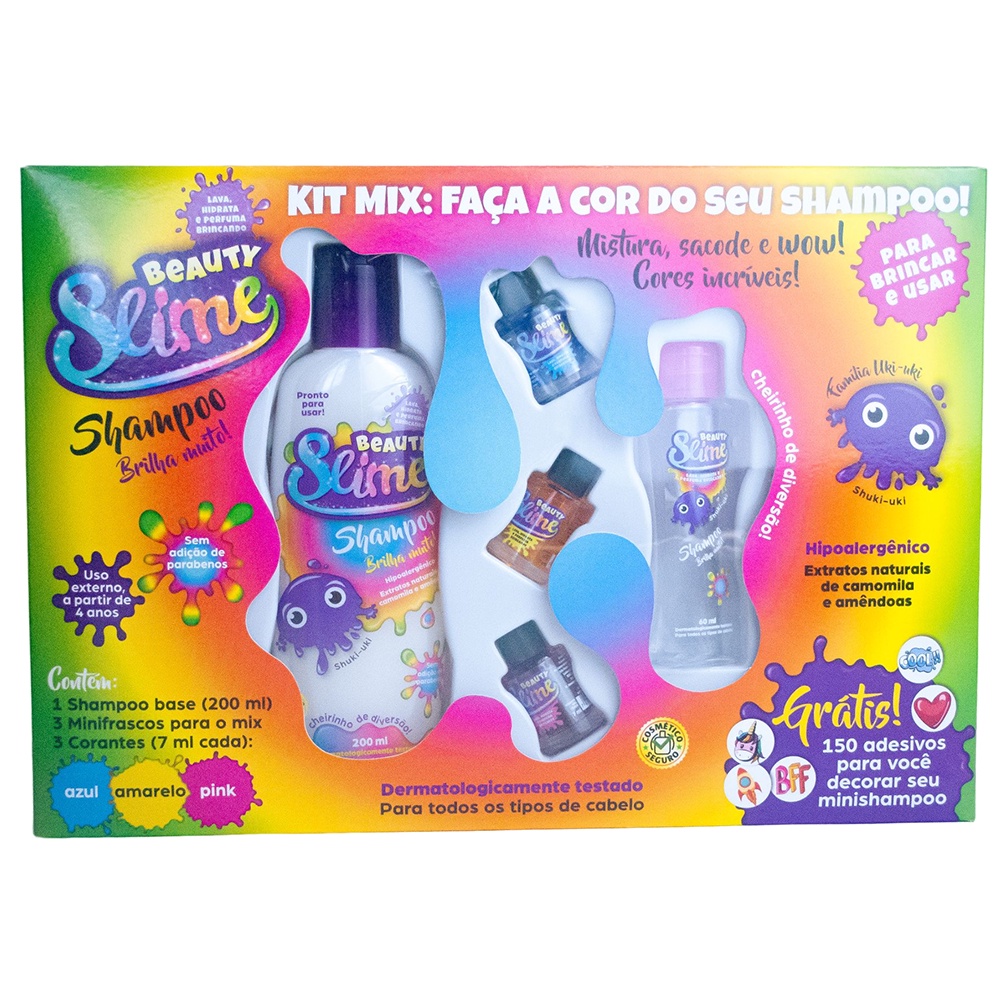 Kit Mix Beauty Slime Shampoo 200ml + 3 Frascos para o Mix + 3 Corantes ...