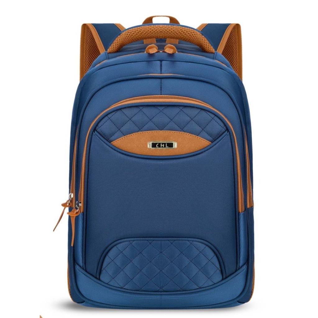 MOCHILA MASCULINA EM COURO LEGÍTIMO AZUL MARINHO B.1004