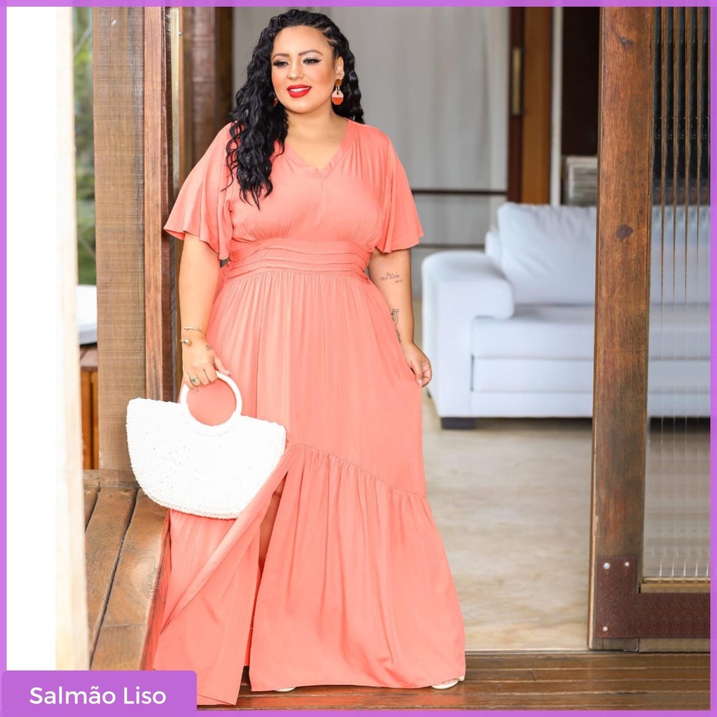 Cor Salmão Vestido Madrinha SalmÃ£o Plus Size Plus Size Vestido