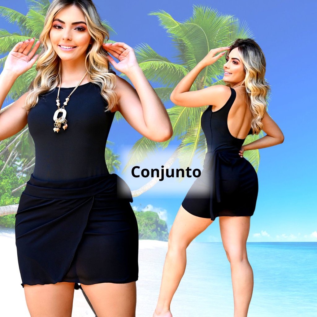 Maiô Feminino Com Saia E Controle De Barriga - Amarração Lateral