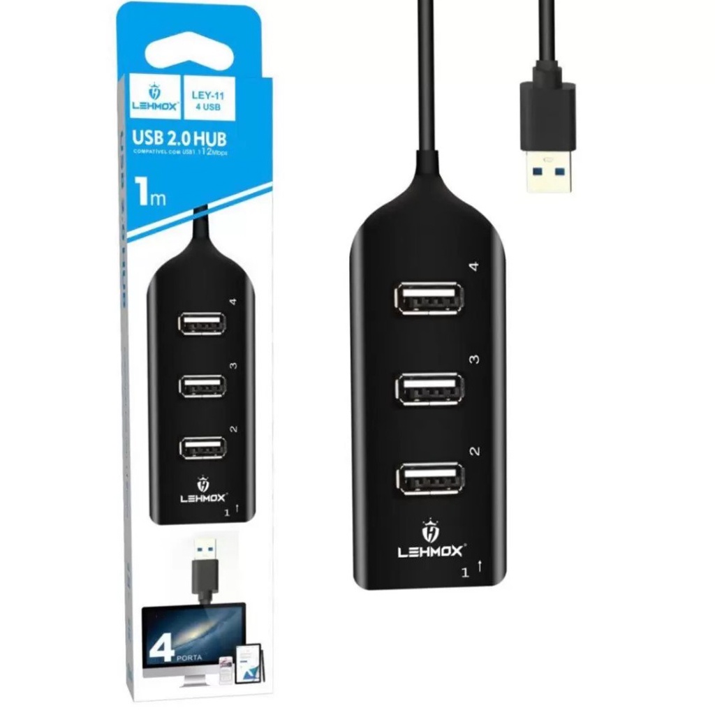 Hub usb tipo A 2.0 4 entradas Usb Fêmea Para Computador Notebook 1m ...