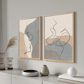 Quadros para sala quarto Moldura e vidro Abstrato Marrom Linhas