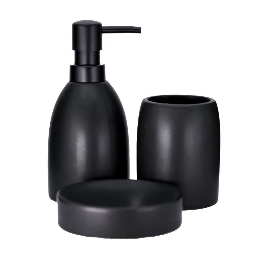 Jogo De Banheiro Saboneteira Porcelana Preto Ônix 3pçs Saboneteira Copo Dispenser Yazi